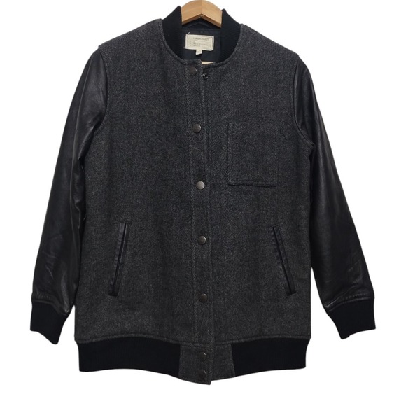 Current/Elliott The Stanwood‎ Bomber Jacket Womens S Leather Sleeve Grunge
